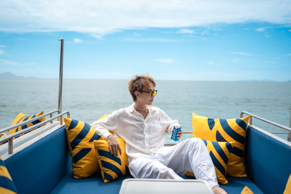 Guest relaxing on Meka Catamaran lounge – Krabi 4 Islands catamaran cruise